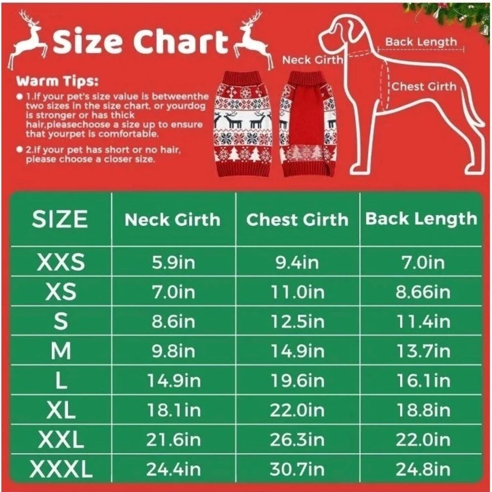 Christmas Dog Sweaters for‎ Small Dogs Girl, Soft Warm Pup Size Medium, Red